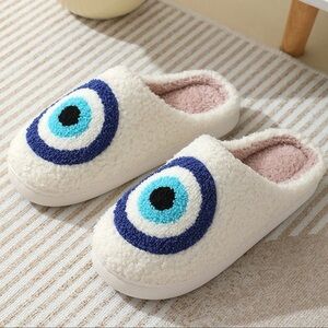 Cozy Cream Sherpa Evil Eye Slippers